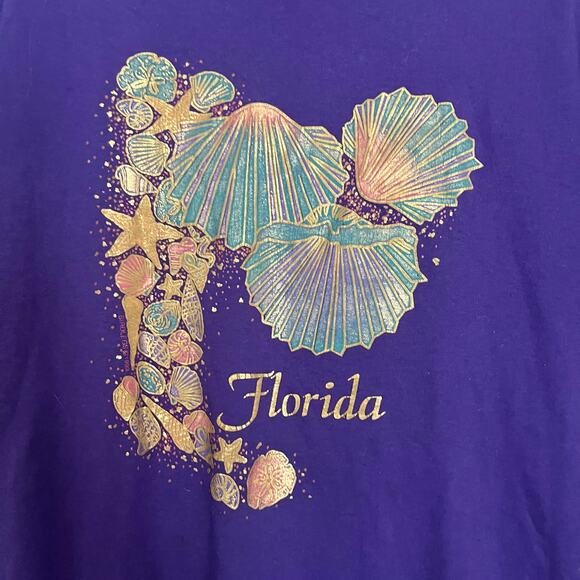 Vintage 90s Sea Shells Florida Graphic Medium T Shirt Large Purple Tourist Tee - Picture 8 of 9